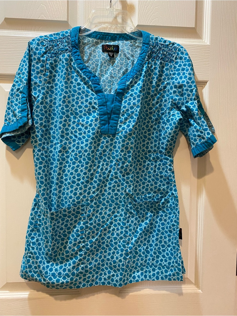 Peaches Uniforms Teal Blue Printed Tunic Top